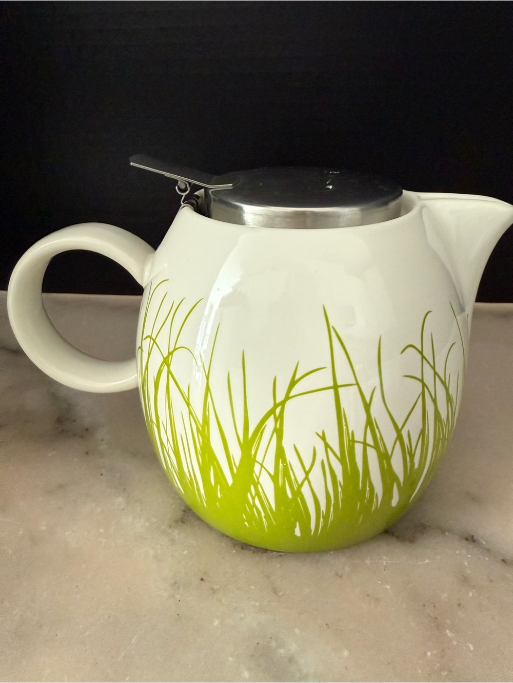 Tea Forte PUGG 24oz Ceramic Teapot Stainless Infuser Hinged Lid Green Grass